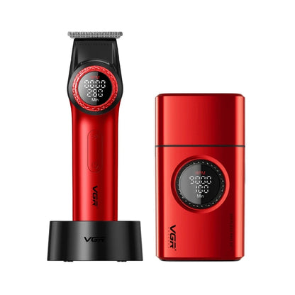 VGR V-977&377 high-end hair trimming two-piece set professional electric push shear men's LED intelligent digital men's shaver
