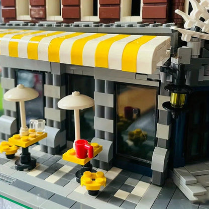 Creative Expert Bank Cafe Corner MOC Building Blocks City Model Bricks Dinner Bookstore Assembly Set Street View Toy Gifts Decor