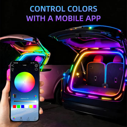 4M Car Trunk LED Strip Light RGB Rainbow Dynamic Chasing Light Universal Auto Trunk Decoration Exterior Interior LED Light 12V