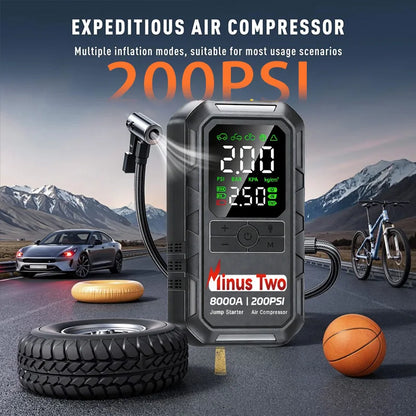 Jump Starter with Air Compressor 8000A Portable Car Battery Booster (7.5 Gas/6L Diesel) with 160PSI Auto-Shutoff Tire Inflator