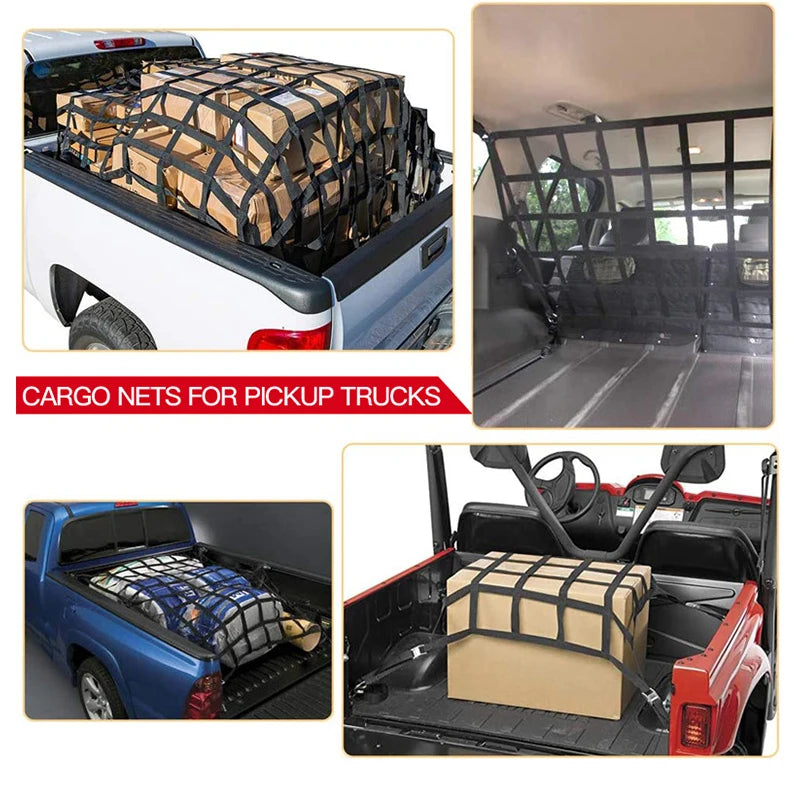 Car Trunk Rooftop Net Heavy Cargo Net Mesh Cargo Net Truck Trailer Dumpster Extend Mesh Covers Luggage Nets With 4 Fixed Belt