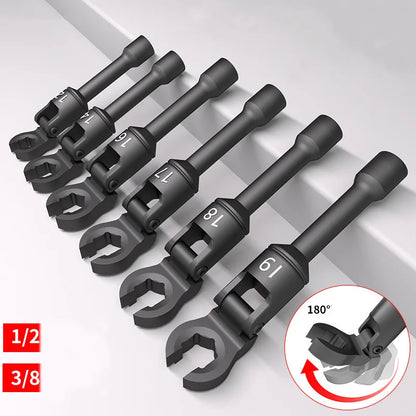 6 Pcs 12mm-19 mm Long Flex Head Crows Foot Line Wrench Set 3/8" Drive Injector Fuel Line Crowfoot Flare Nut Socket Wrench