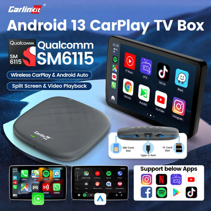 2026 CarlinKit Smart CarPlay Ai Box Android 13 Support Netflix YouTube Split Screen Wireless Android Auto & CarPlay Smart TV Box