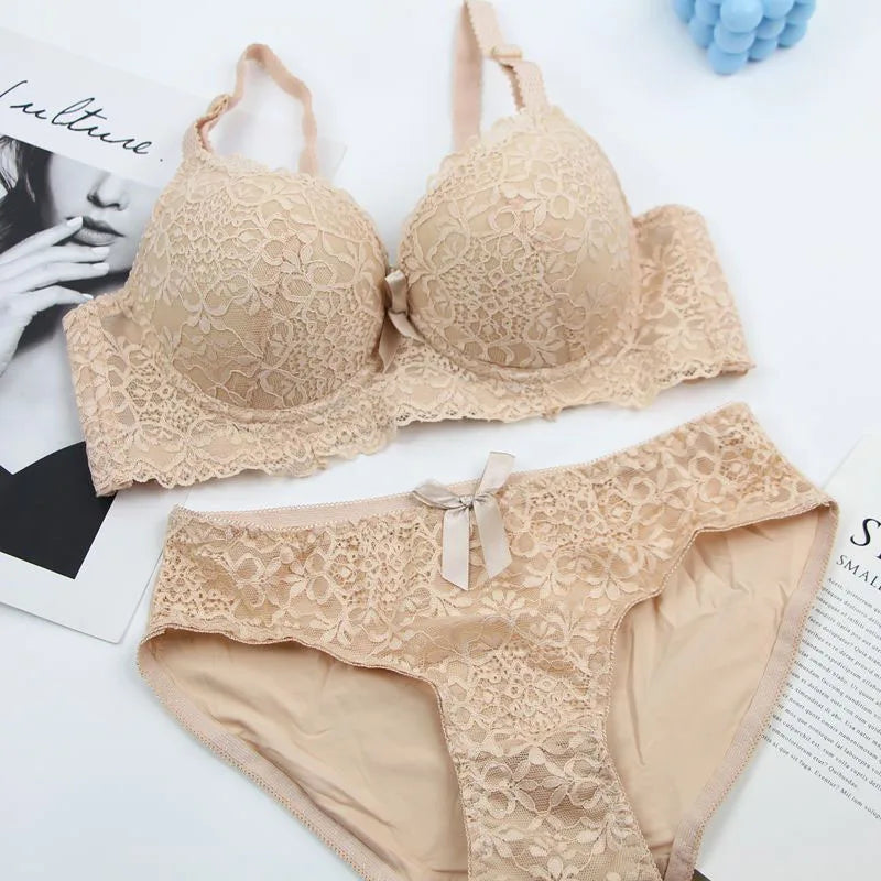 2025 New Sexy Bras Set 34/75 36/80 38/85 40/90 42/95 44/100 BC Cup Underwear For Women Push Up Bow Lingerie