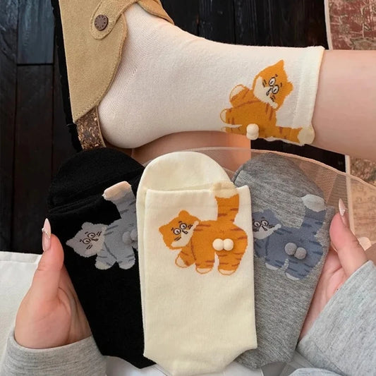 1pairs  Cat Printed Three Dimensional Mid Tube Socks Sweat Absorbing Breathable Soft Casual Couples Socks for Men Women