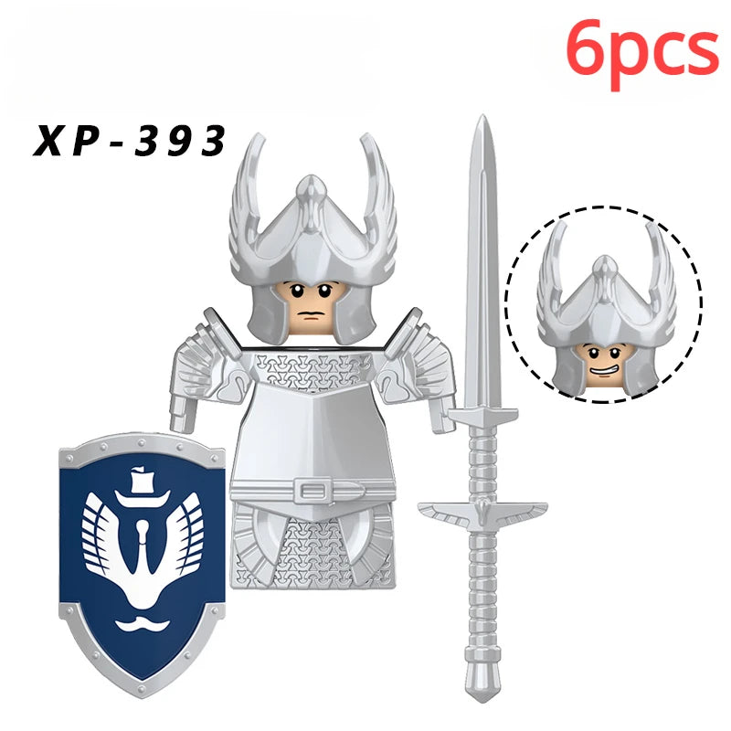 KT1051 Gondor Medieval Knight Building Blocks Figures Lancer Archer Soldier Minifigures With Helmet DIY Bricks Toys For Gift