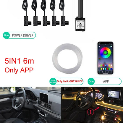 Neon LED Ambient Lighting Car 6in1 8m RGB LED Atmosphere Interior Strip Light Fiber Optic APP Control Auto LED Decorative Lamp