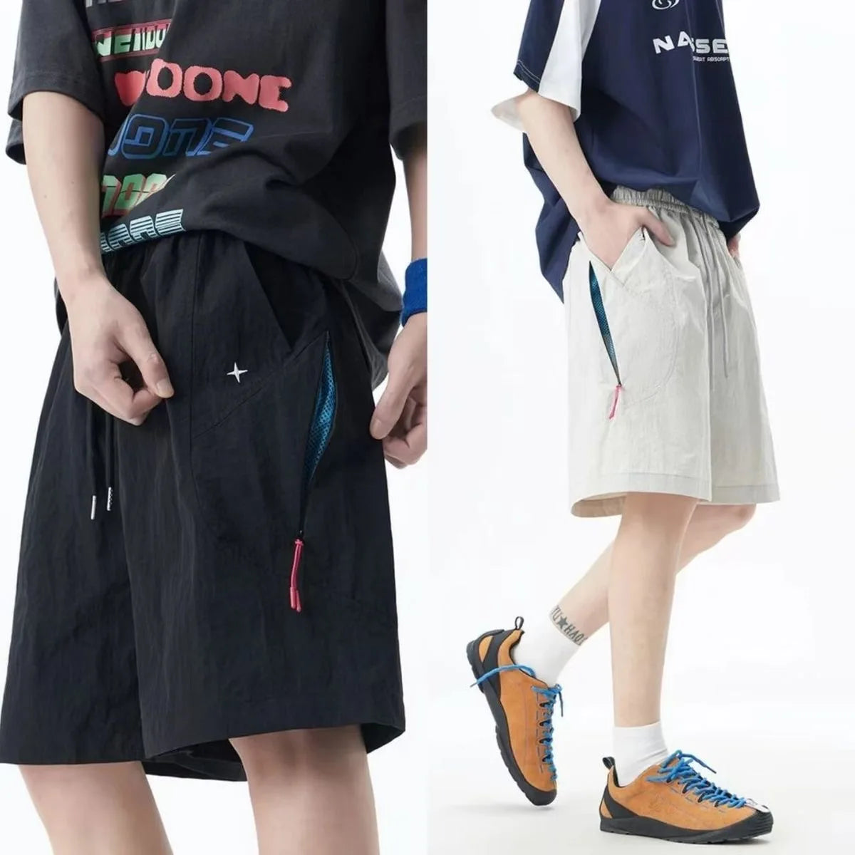 Men's Summer Dopaamine Quick Dry Short Pants Casual Thin Breathable Loose Fit Sporty Workwear Five-Quarter Length Trousers
