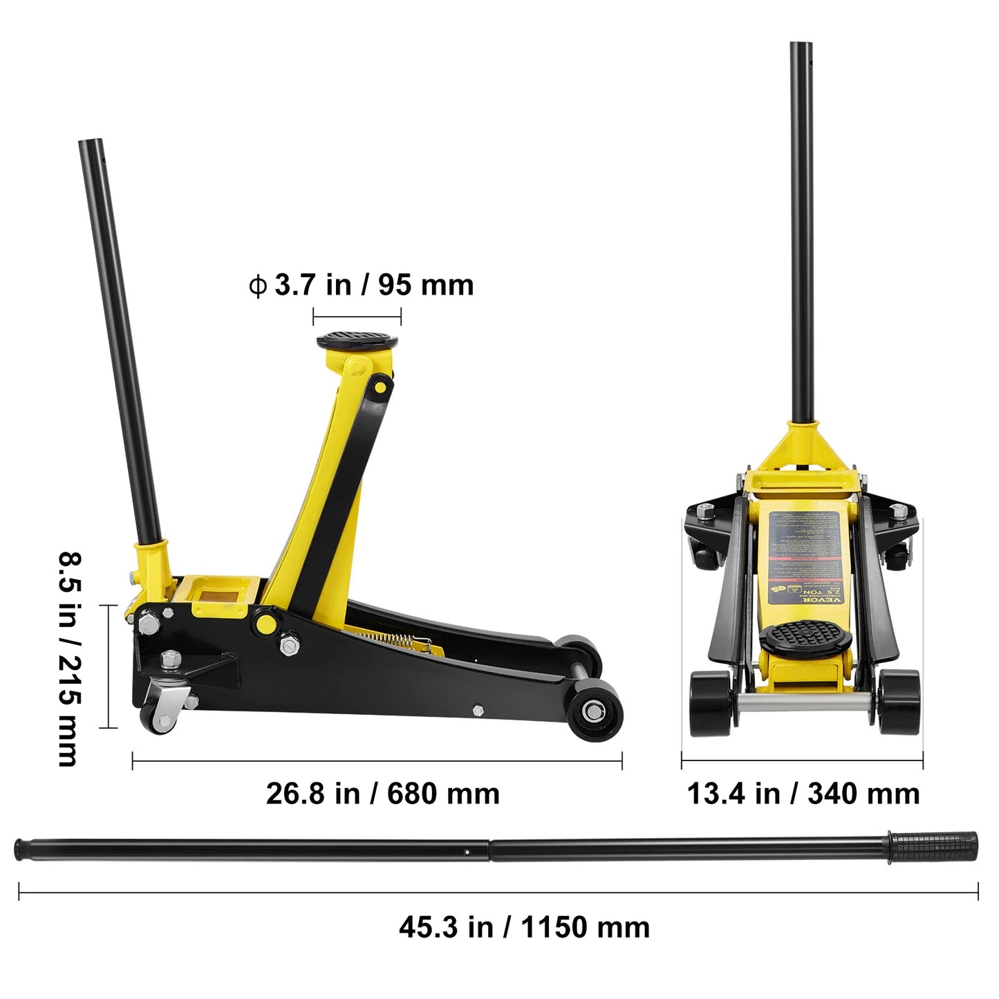 SucceBuy Floor Jack Profile Floor Jack Heavy-duty Steel Racing Floor Jack Quick Lift Pump Floor Jack Lifting Range 3.64"-19.49"