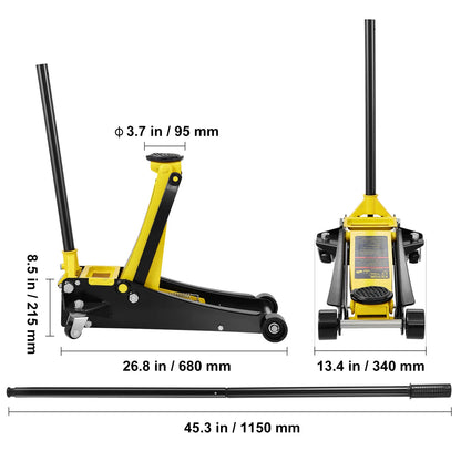 SucceBuy Floor Jack Profile Floor Jack Heavy-duty Steel Racing Floor Jack Quick Lift Pump Floor Jack Lifting Range 3.64"-19.49"