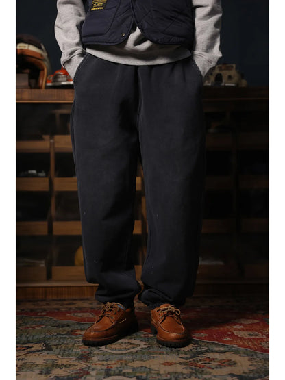 Vintage Sports Knit Sweat Pants Elastic Drawstring Splash Ink Versatile Casual Fleece Cuffed Joggers