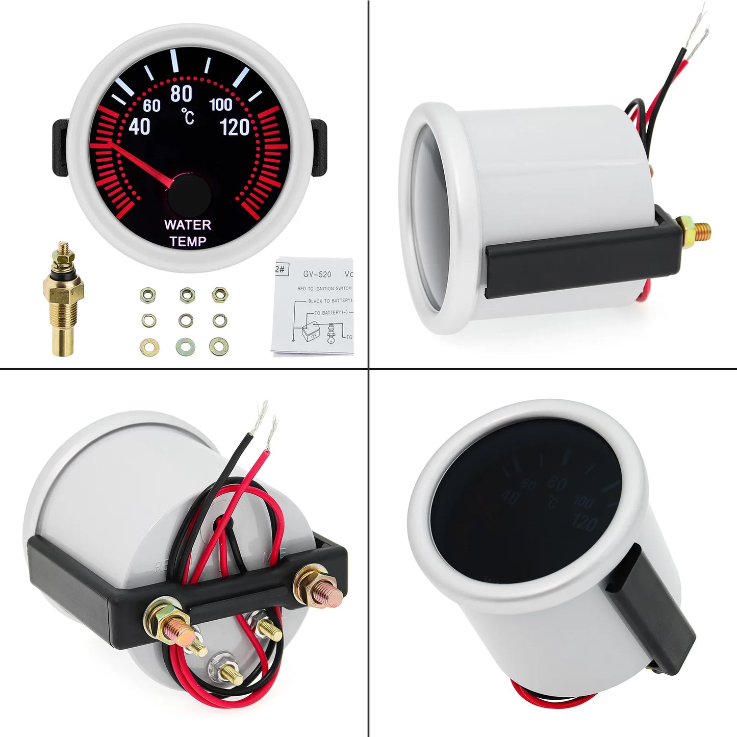 2"52mm Smoke Len PSI/BAR Turbo Boost Gauge Meter Water/Oil Temp Meter Tachometer Vacuum VOLT Oil Pressure for Gasoline Car 12V