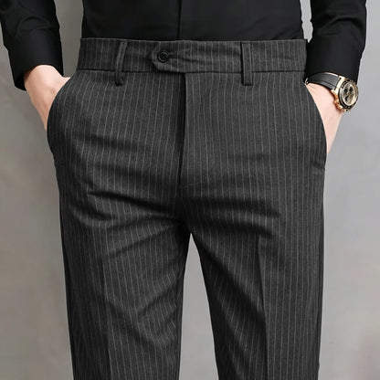 Pinstripe Pattern Suit Pants for Man Formal Dress Slim Fit Pants Elastic Waist Summer Thin Casual Trousers Male Business Wedding