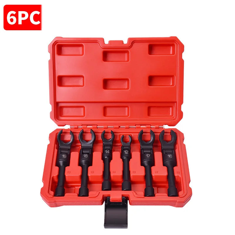 6 Pcs 12mm-19 mm Long Flex Head Crows Foot Line Wrench Set 3/8" Drive Injector Fuel Line Crowfoot Flare Nut Socket Wrench