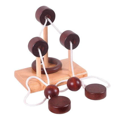 Classic Brain Teaser Puzzle Wooden Threading Rope Ring String Solution Central IQ Test Toys Educational Mind Games Kids Adults