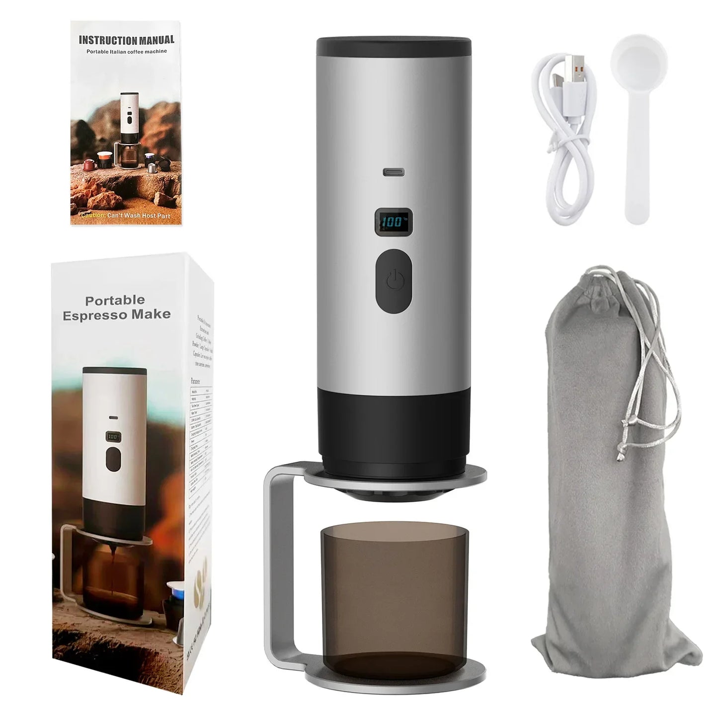 5 in 1 Coffee Machine Wireless Electric Portable Espresso Coffee Machine Camp Digital Display Capsule Powder Coffee Maker New