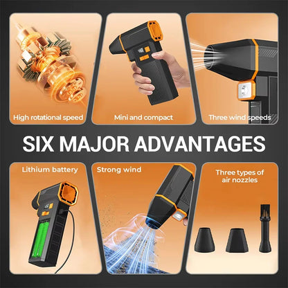 Turbo Jet Fan Electric Air Duster 10000mAh High-Speed Blower 130000RPM for Car PC Home Cleaning Powerful Portable Dryer Tool