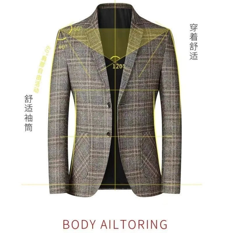 Blazer New Men Fashionable Business Wedding Banquet Casual Hosting Dress Showcases A High-end Middle-aged Checkered Look Blazer