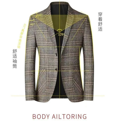 Blazer New Men Fashionable Business Wedding Banquet Casual Hosting Dress Showcases A High-end Middle-aged Checkered Look Blazer