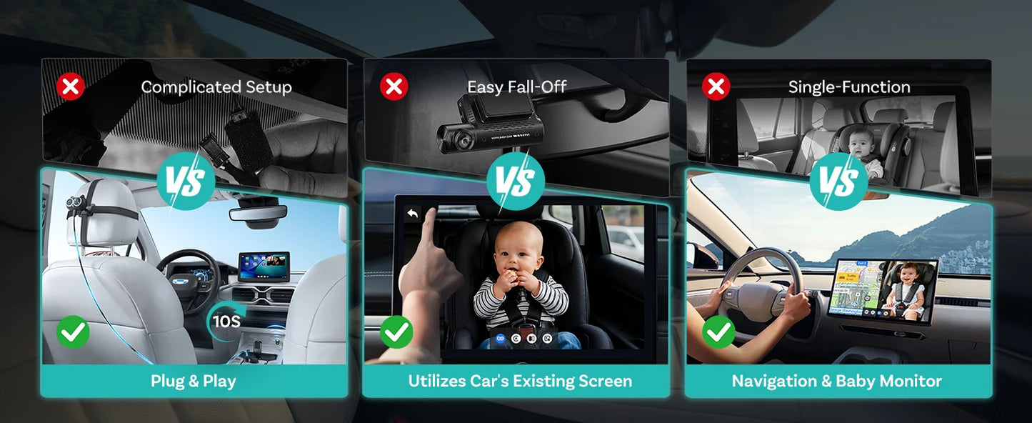 Ottocast Cabin Care Wireless CarPlay Adapter 1080P Car Rear Seat Camera 150° Wide Angle Night For Kids & Pets For Benz Toyota VW
