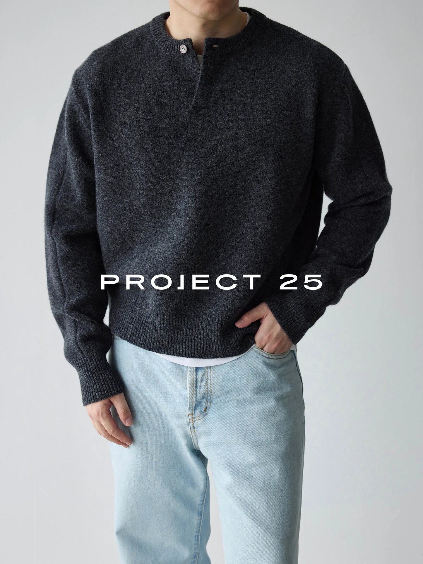 PROJECT 25 Premium Italian Wool Henley | 7-Ply 16-Count Soft Knit | One-Button Pullover Sweater