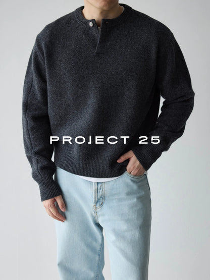 PROJECT 25 Premium Italian Wool Henley | 7-Ply 16-Count Soft Knit | One-Button Pullover Sweater