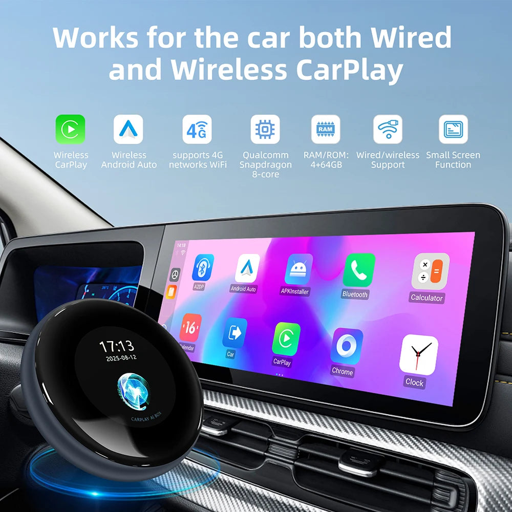 LEXXSON Ai Box 4+64GB Wireless Carplay Adapter Android 13 Netflix Youtube IPTV Video Box For Cars With Wireless or Wired Carplay
