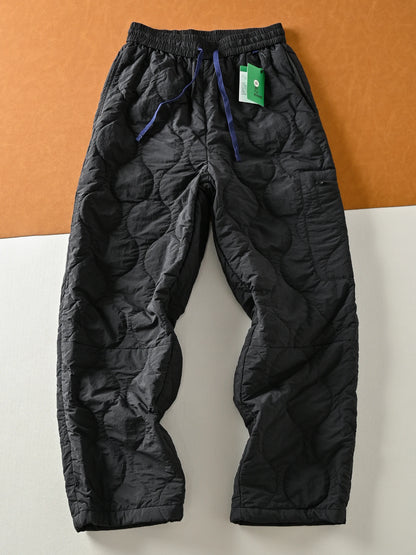 Loose Fit Cotton Pants Men's Winter Casual Straight Leg Thermal Windproof Fashionable Youth Long Trousers Quilted Insert