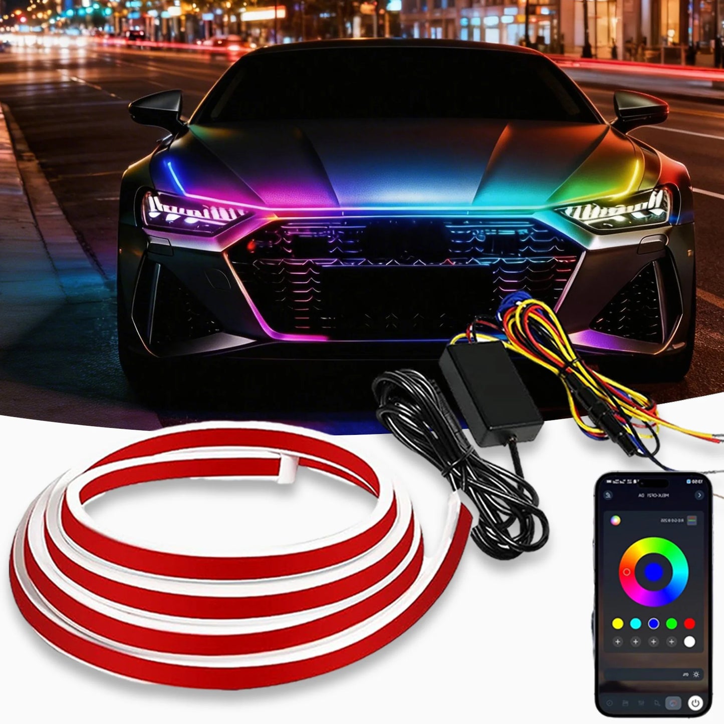 Car Hood Light Strip RGB DRL Strip Dynamic Scan Start Exterior Hoodbeam DRL Daytime Running Lights for Cars SUV 12V App Control