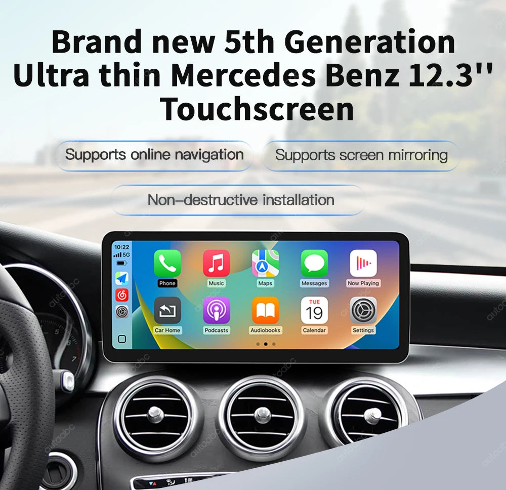 2400×900 12.3“ Ultra-thin Multimedia Touchscreen Wireless CarPlay Android Auto For Mercedes-Benz W205 X253 GLC C Class W447 BT