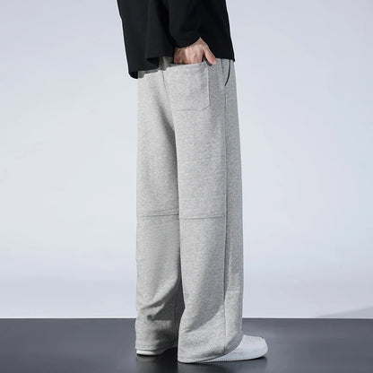 Autumn Men Sweatpants Fashion Splicing Pants Drawstring Wide Leg Neutral Straight Track Pants Cotton Loose Casual Trousers
