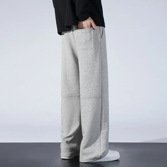 Autumn Men Sweatpants Fashion Splicing Pants Drawstring Wide Leg Neutral Straight Track Pants Cotton Loose Casual Trousers