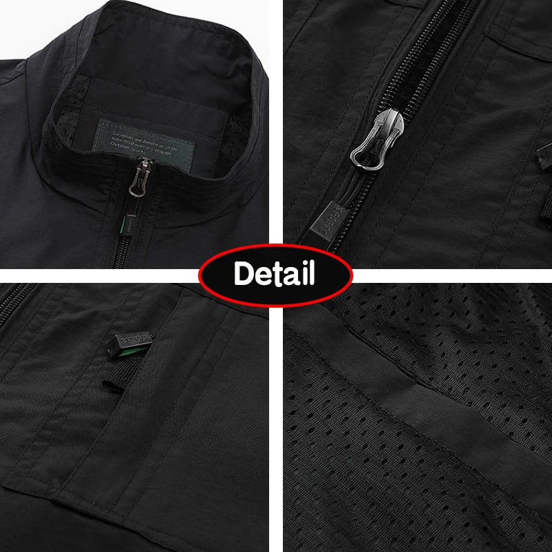 2026 Summer Men Sleeveless Cargo Leisure Work Lapel Vest Men Outdoor Solid Color Fishing Camping Thin Pocket Vest Male Waistcoat