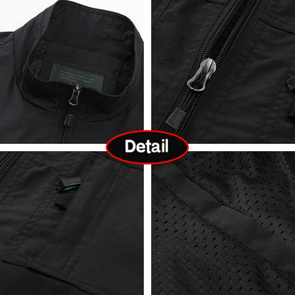 2026 Summer Men Sleeveless Cargo Leisure Work Lapel Vest Men Outdoor Solid Color Fishing Camping Thin Pocket Vest Male Waistcoat