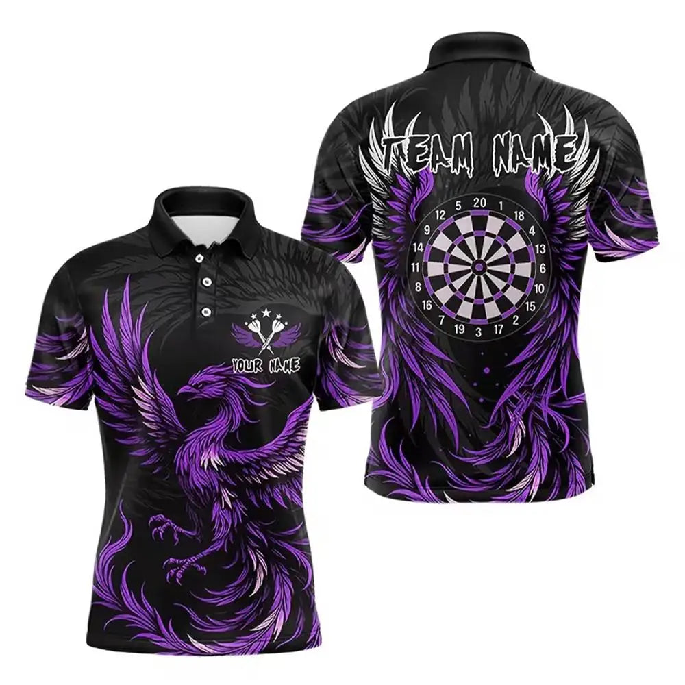 Custom Name Team Name Darts Polo Shirt Men 3D Skull Butterfly Blue Black All Over Print Quick Dry Sports Short Sleeve Golf Tops