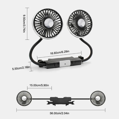 SEAMETAL Dual Head Car USB Fan Cooling Air Fan 3-Speed 360 Degree Adjustable Auto Headrest Fan for Summe Car Accessories