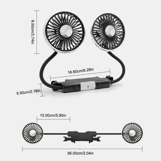 SEAMETAL Dual Head Car USB Fan Cooling Air Fan 3-Speed 360 Degree Adjustable Auto Headrest Fan for Summe Car Accessories