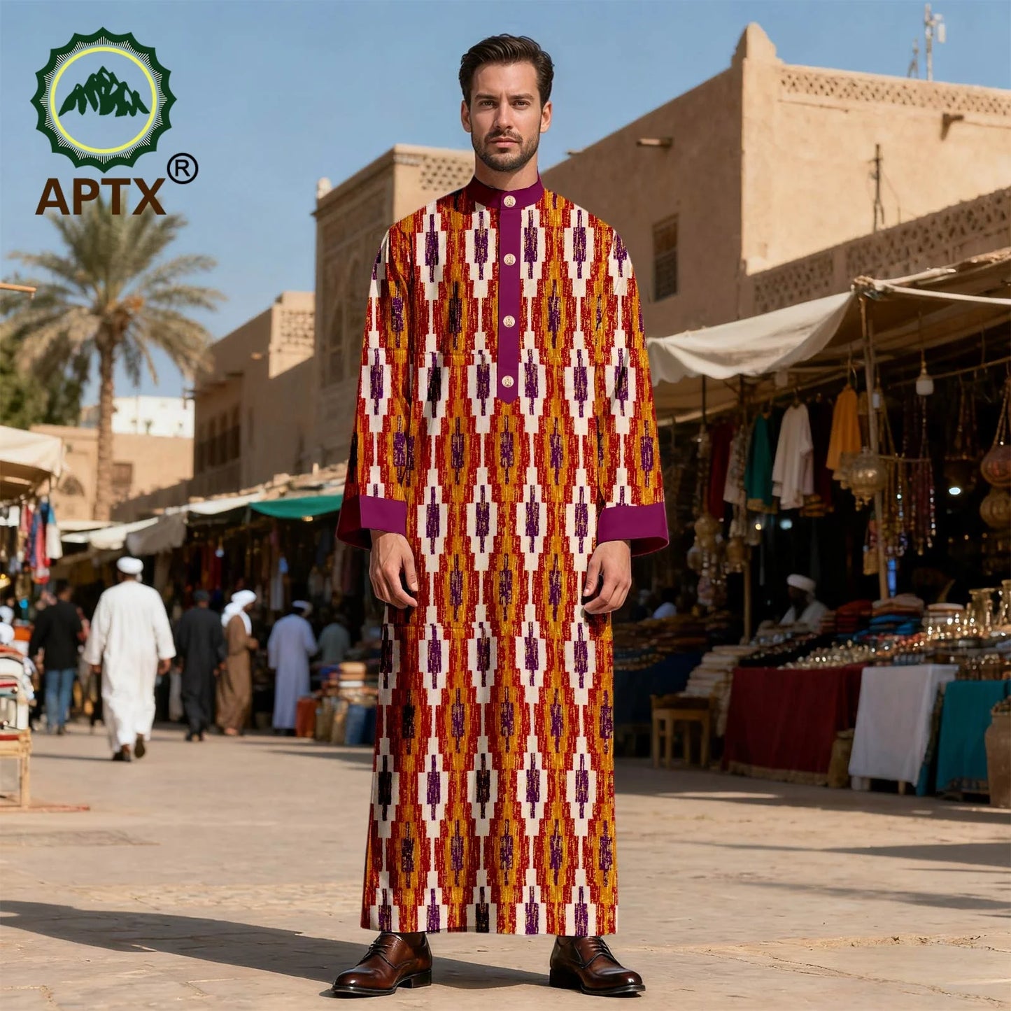 APTX Men's Jubba Thobe Embroidered Robe Single-Breasted Loose Fit Casual Wedding Church Outfit Muslim Fashion 2514020