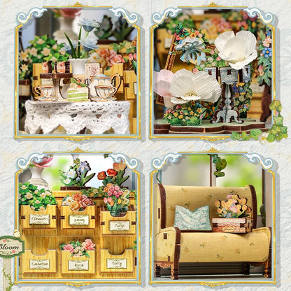 CUTEBEE DIY Book Nook Kit Windsor Flower House Wooden Bookshelf Insert 3D Building Model Miniature Dollhouse for Adults Gift