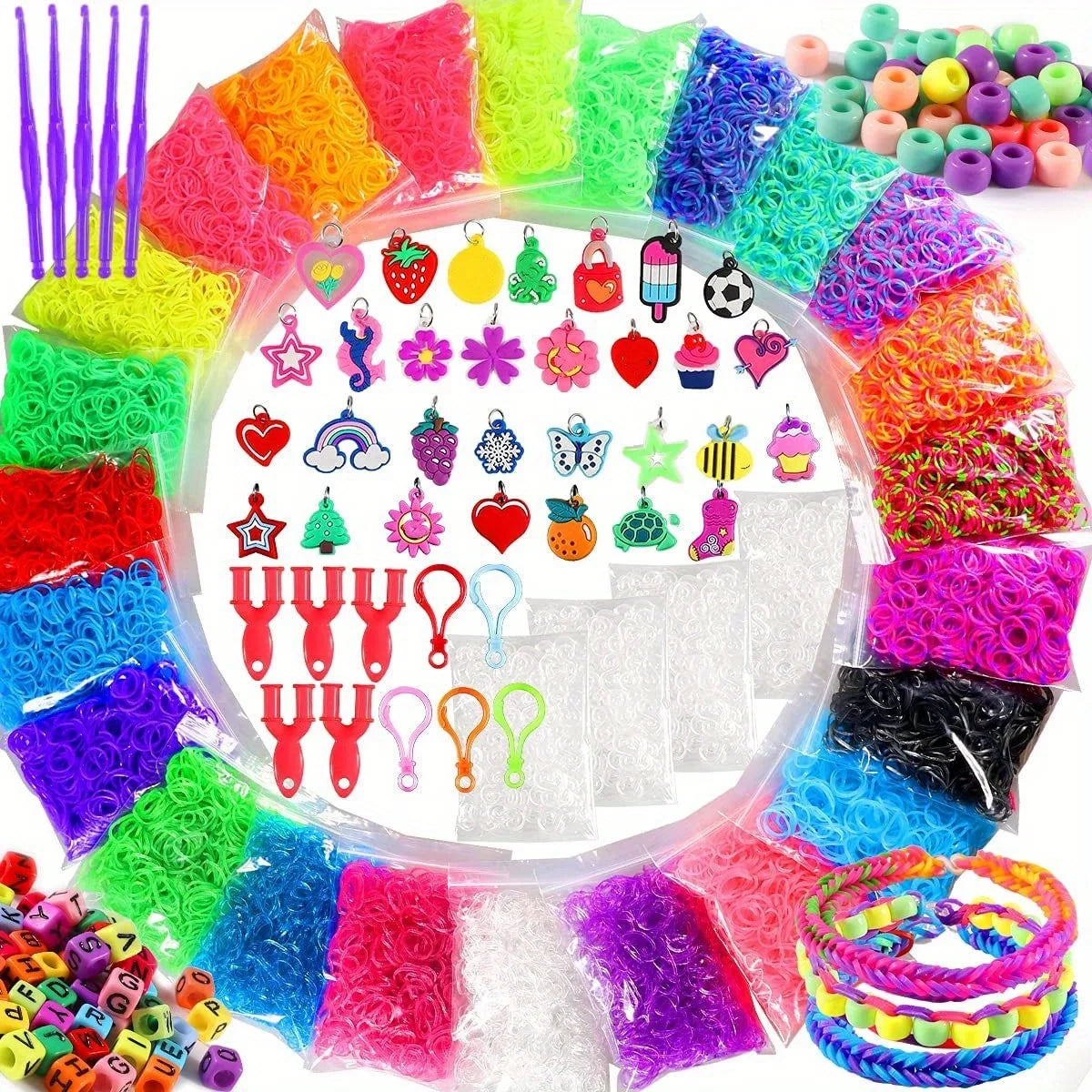 2000pcs-7260pcs Rubber Band Bracelet Kit, Loom Bracelet Making Kit Rubber Bands Refill DIY Bracelet GirlBirthday Gift Toys