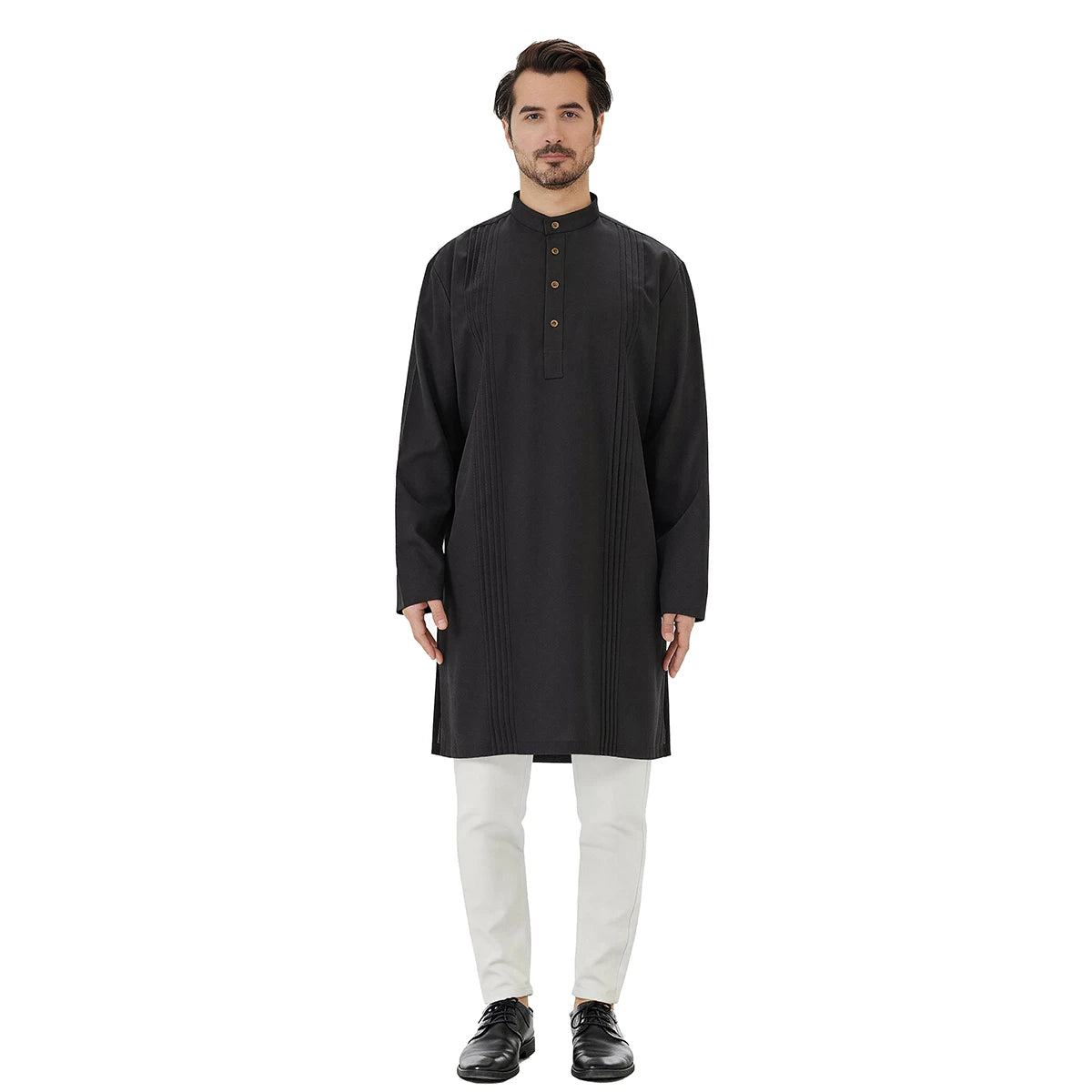 TH851 Men's Muslim Middle Eastern Men Long Sleeves Under-Knee Length Solid Color Stand Collar Robe Arab Male Jubba Thobe