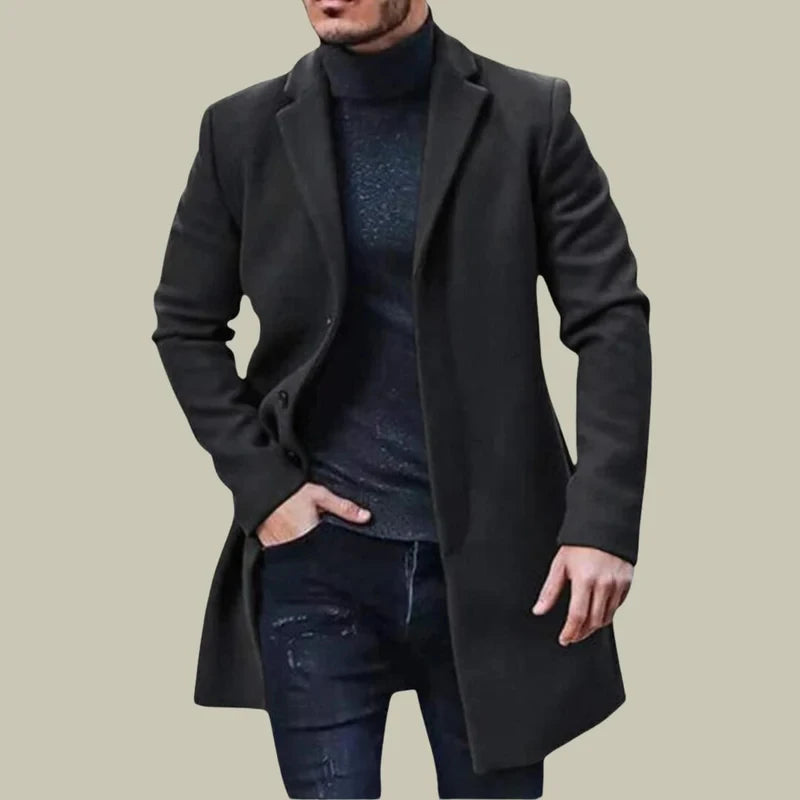 Fashionable Urban Men's Woolen Coat Autumn Winter New Style Slim Fit Medium Length Korean Style Trendy Large Size Warmth