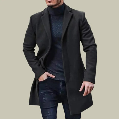 Fashionable Urban Men's Woolen Coat Autumn Winter New Style Slim Fit Medium Length Korean Style Trendy Large Size Warmth