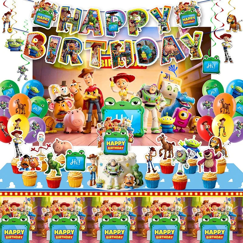 Toy Stories Theme Birthday Party DIY Decoration Toy Inspire Backdrop Hot Anime Cartoon Paper Plate Cup Birthday Party Supplies