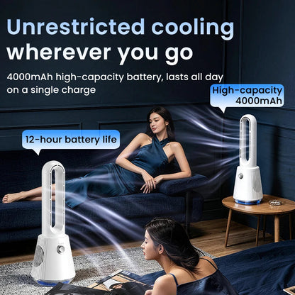 2026 Ultra Quiet Bladeless Electric Tower Fan Air Purification Circulation 3000mAh for Dormitory Desk Floor