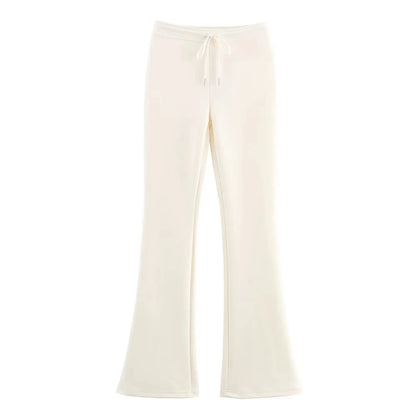 KONDALA Fall Women Elegant Pant Set Simple O-Neck Zipper Jacket, Slim Drawstring Flared Pants 2025 Spring Autumn Casual Lady Set