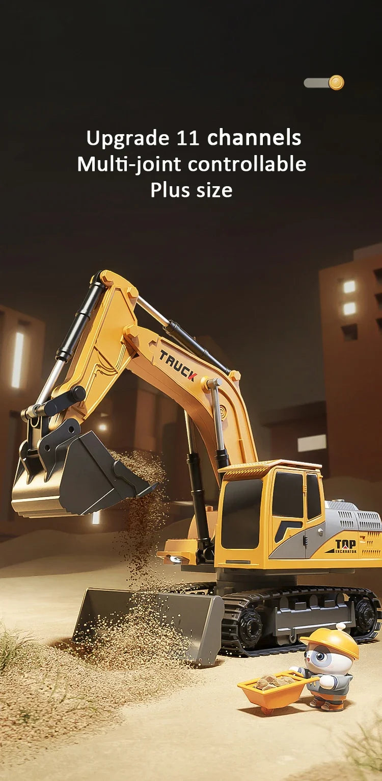 Alloy Remote Control Excavator Toy Car with Lights Sound Effect Electric Excavator Automobile Engineering Vehicle Children Gifts