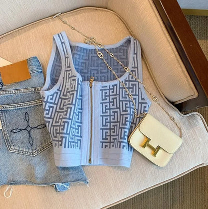 Stunning Knitted Crop Top Women's Sleeveless Tight Fit Short Style Summer Inner Wear Outer Wear Base Layer Hot Girl Vest