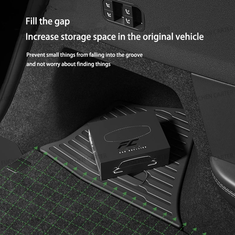 For Tesla NEW Model YL 2026 Rear Trunk Side Storage Box Cargo Organizer TPE Bin Box Flocking Mat Partition Board Accessories
