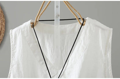 Slimming Pure Color Cotton Linen Lightweight Sleeveless round Neck Inner Wear Large Size Women's Fashionable Versatile Top